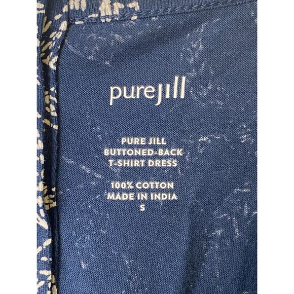 Pure Jill Navy Floral Print V-Neck Short Sleeve Cotton T-Shirt Dress Size Small - Picture 3 of 8